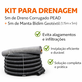 Kit Drenagem 5m Dreno Corrugado PEAD DN100 (4”) Perfurado + Manta Bidim 5m x 1,15m em Oferta na Shopee