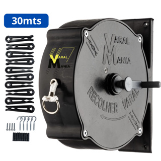 Varal Recolhível De Parede 30m Preto + Brinde 10 Pregadores em Oferta na Shopee