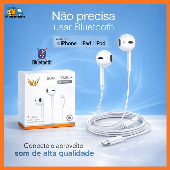Fone De Ouvido Lightning Com Fio Com Microfone Para Ipad Iphone 7 8 X 11 12 13 14 PRO MAX A'GOLD/ALTOMEX em Oferta na Shopee