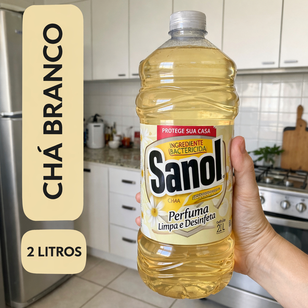 Sanol Chá Branco 2 Litros – Desinfetante Concentrado, Aroma Suave, Limpa e Perfuma em Oferta na Shopee