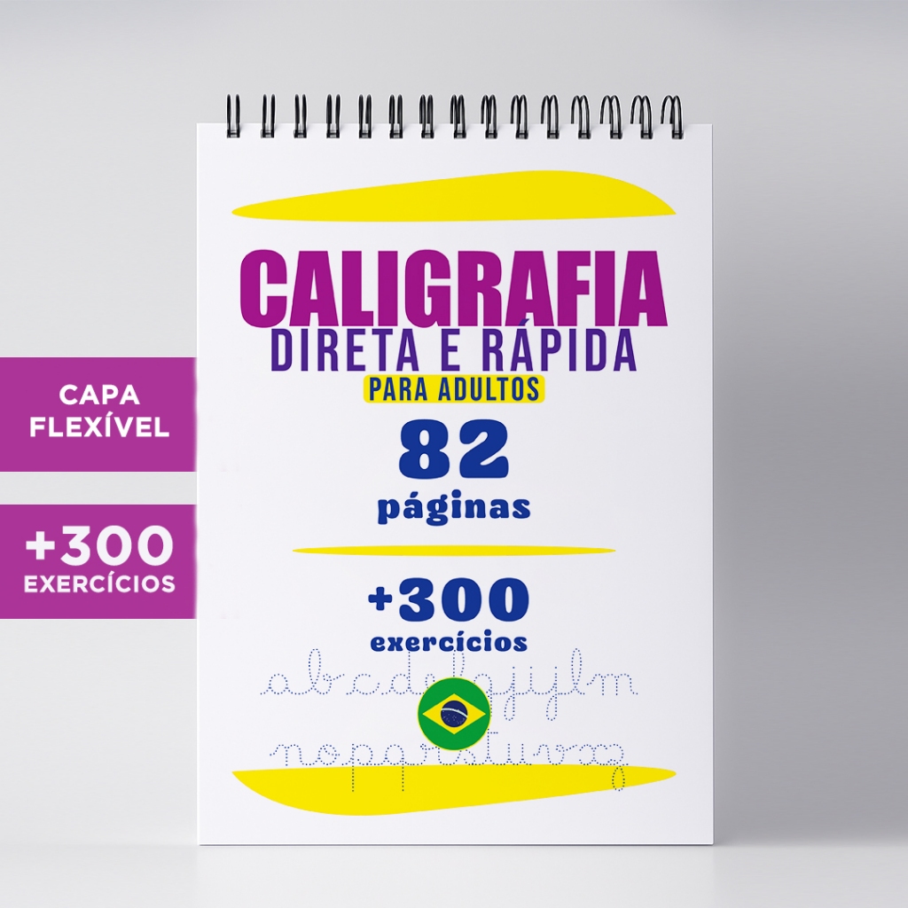 Caligrafia Direta e Rápida Capa Flexível | Treino Escrita Cursiva | Letra Bonita | Tamanho: 21cm x 29,7cm (A4)
