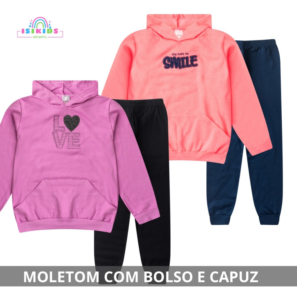Kit 2 Conjuntos de Moletom Infantil Juvenil Menina Feminino em Oferta na Shopee