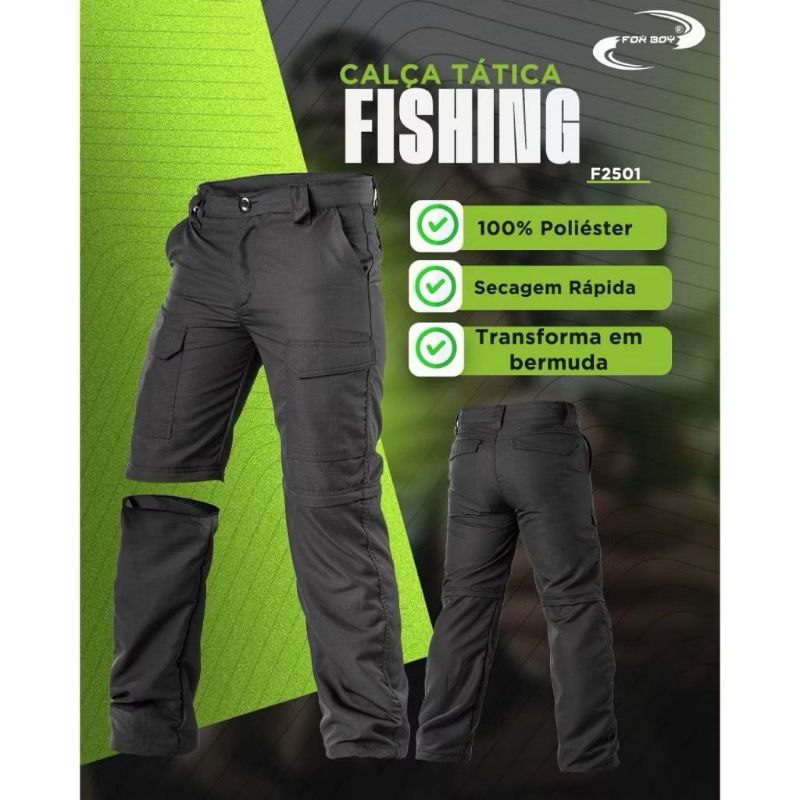 Calça de Pesca Vira Bermuda Trilha Camping Pescaria Tecido Leve