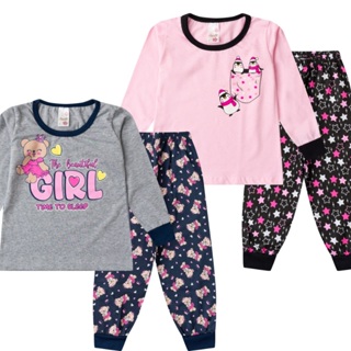 Kit 2 Pijama Infantil  Menina Feminino Algodão Inverno em Oferta na Shopee