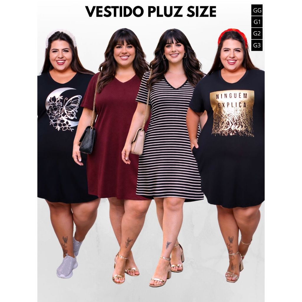 Vestido Feminino Listrado Pluz Size Com Bolso e Estampa Estilosa Macio e Confortável Com Elastano em Oferta na Shopee