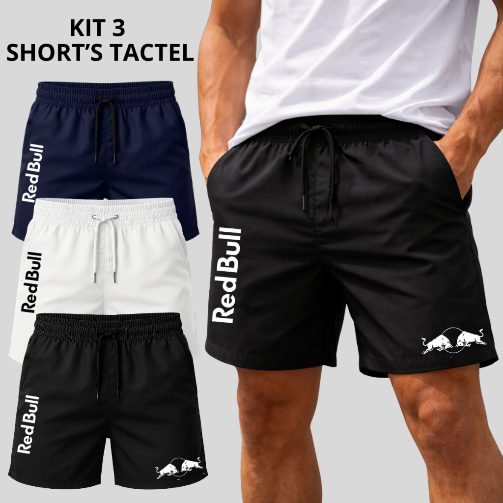 Kit 3 Short Bermuda Tactel Mauricinho Praia Estilo Atletico Premium Esportivo P ao GG
