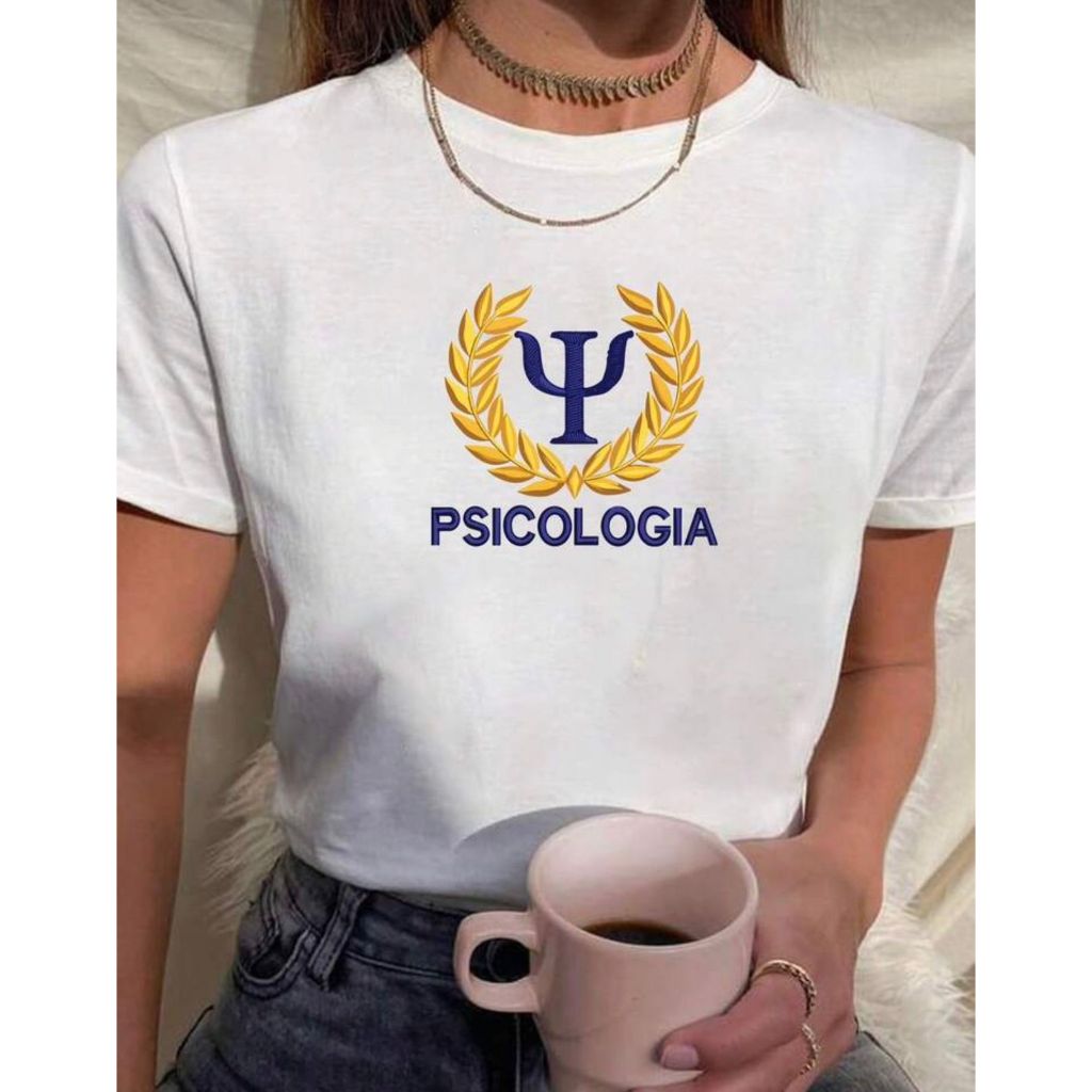 Blusa Babylook Feminina Estampada PSICOLOGIA AZUL AMARELO 100% Algodão Faculdade profissão psicólogo em Oferta na Shopee