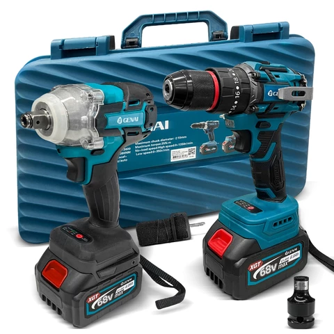 68v/21v Sem escovas Profissional Kit chave de impacto + berbequim de impacto portátil recarregável com 2 Baterias