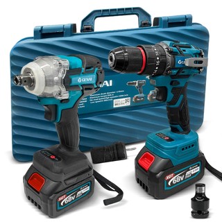 68v/21v Sem escovas Profissional Kit chave de impacto + berbequim de impacto portátil recarregável com 2 Baterias