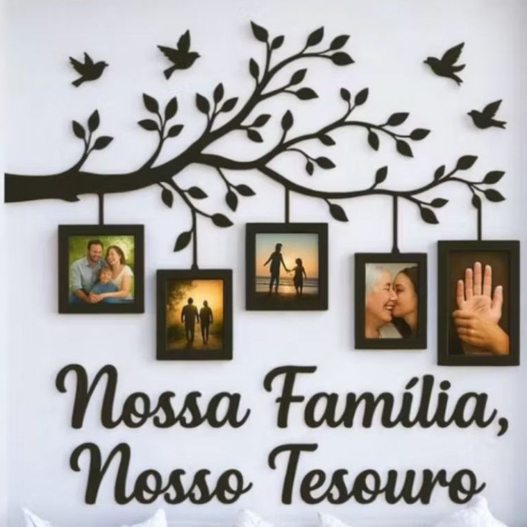 Quadro Decorativo em MDF 10x15– Árvore com Molduras para Fotos de Família