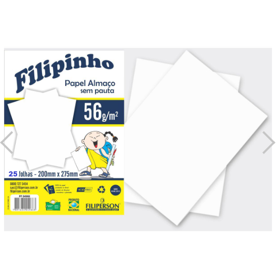 PAPEL ALMAÇO SEM PAUTA E MARGEM 200 MM X 275 MM 56 G – FILIPERSON.