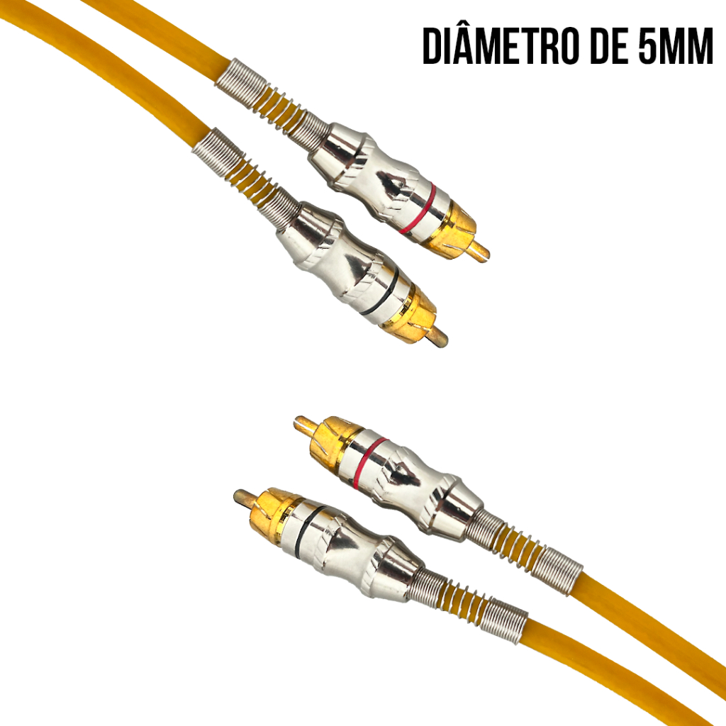 Cabo Rca Profissional Blindado Banhado Ouro 4 Machos 5 Metros Amarelo Transparente Fosco