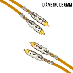Cabo Rca Profissional Blindado Banhado Ouro 4 Machos 5 Metros Amarelo Transparente Fosco