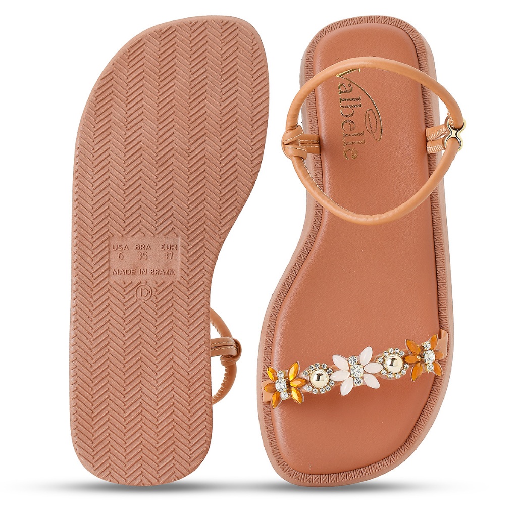 Sandalia feminina  Flat Pedraria luxuosa Elegante