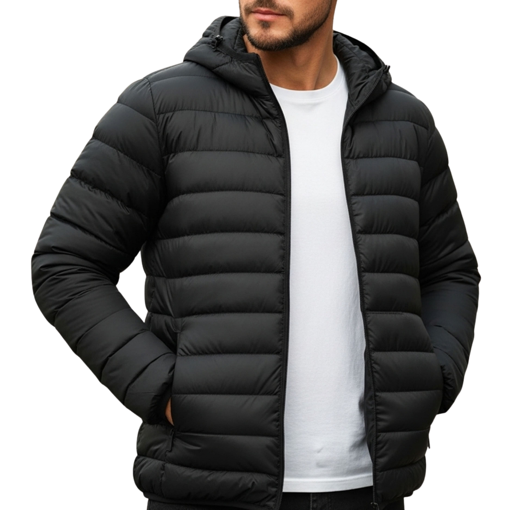 Jaqueta Puffer Bobojaco Masculino  Impermeável Corta Vento Frio Inverno com Capuz Removível