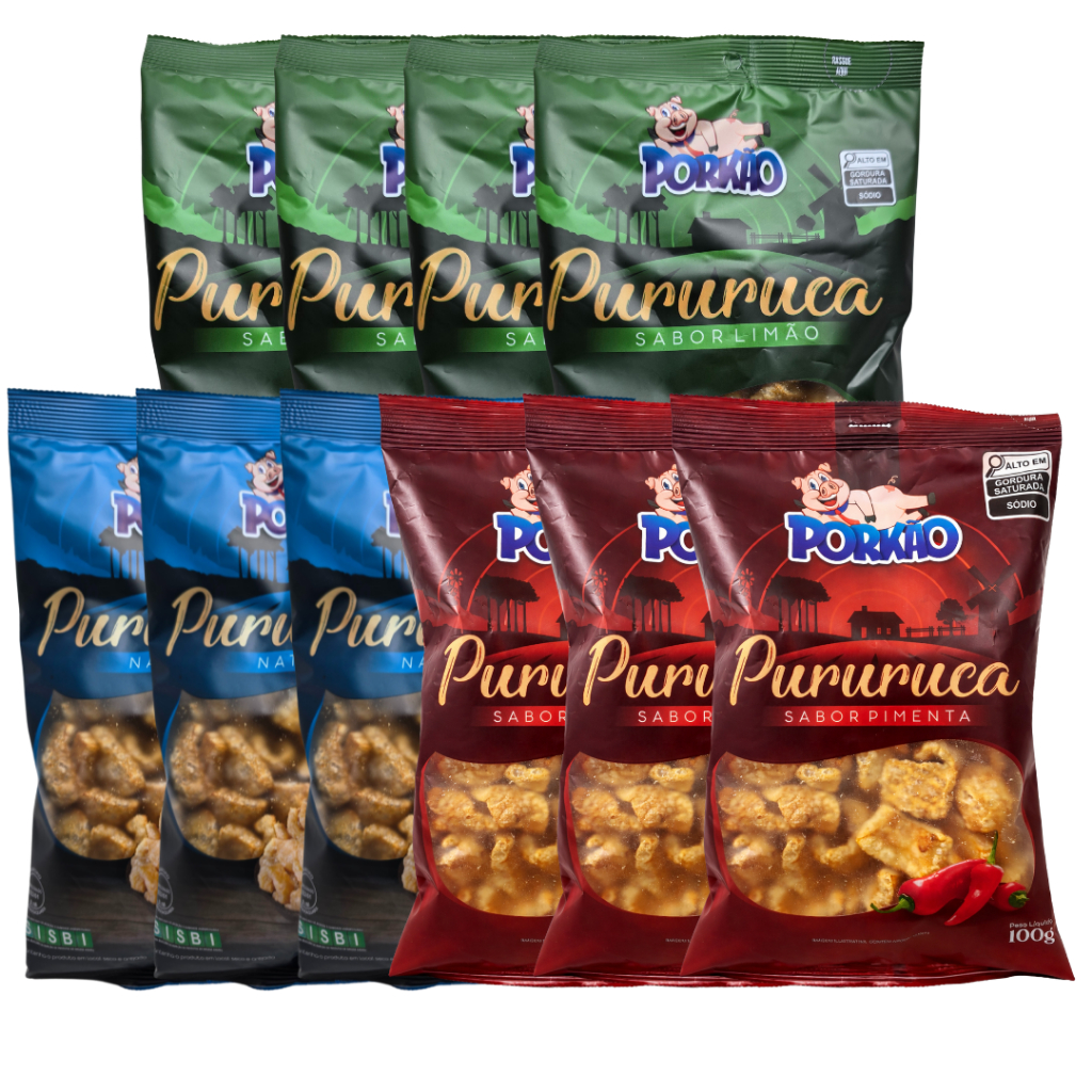 ATACADO Kit 10 Pacotes 100g Pururuca Torresmo Porkão 1kg Total  Petisco Low Carb Frito Banha de Porco para Revenda Bar