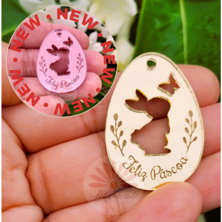 Kit 10/20/30 Tag Páscoa Acrílico Dourado Rose Embalagem Ovo, Cestas, Confeitaria, Decoração em Oferta na Shopee