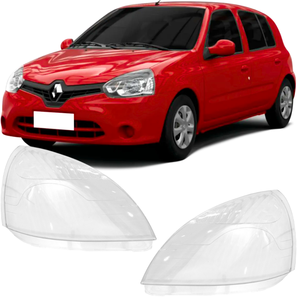 Par Kit 2 Lente Farol Principal Clio 2003 04 05 06 07 08 09 10 2011 Lado Esquerdo Direito Acrílico