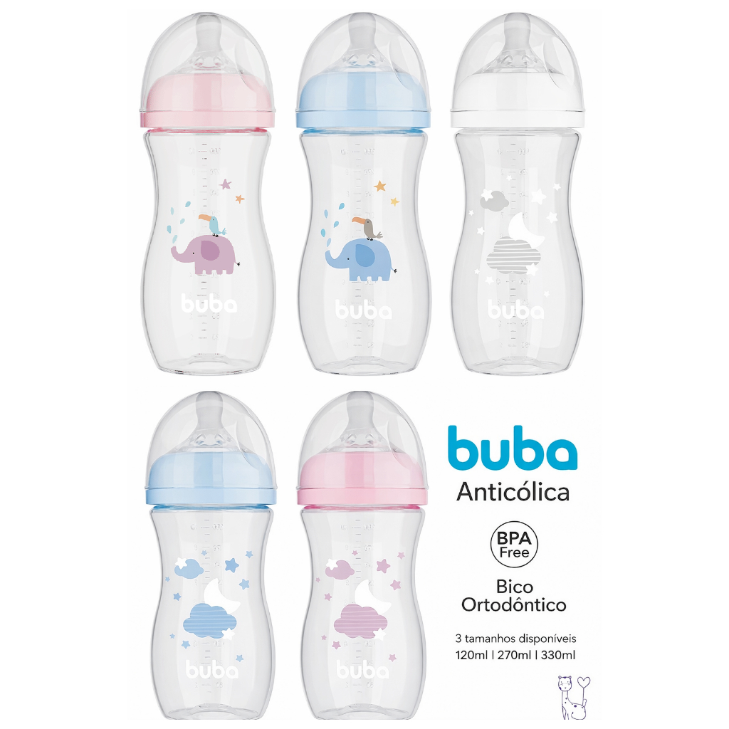 Mamadeira Easy Flow Buba Anticólica Bico Silicone Ortodôntico Fluxo Natural 120ml 270ml 330ml