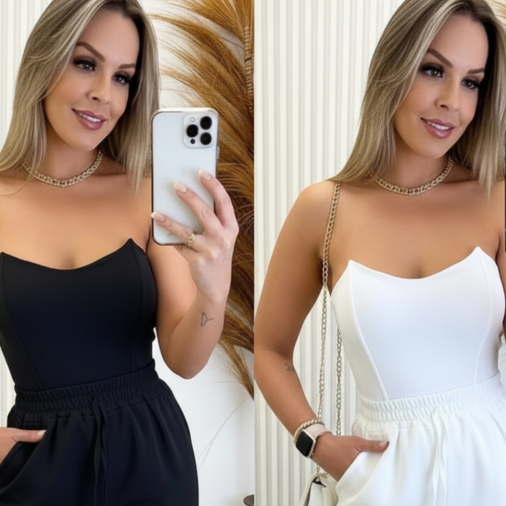 KIT 2 Body Feminino Alice Tomara Que Caia Corselete Manga Morcego Elegante Sexy Suplex Moda 2025