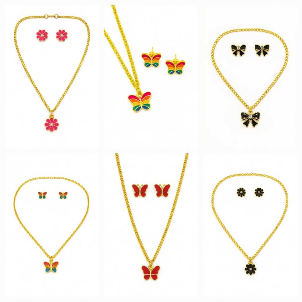 Colar e Brinco Infantil Menina Kit 2 Conjuntos Sortidos