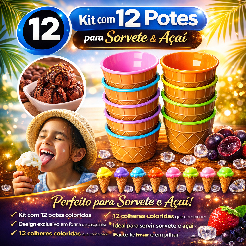 Potes de Sorvete com Colher Tigelas Sobremesa 3/6/12 em Oferta na Shopee