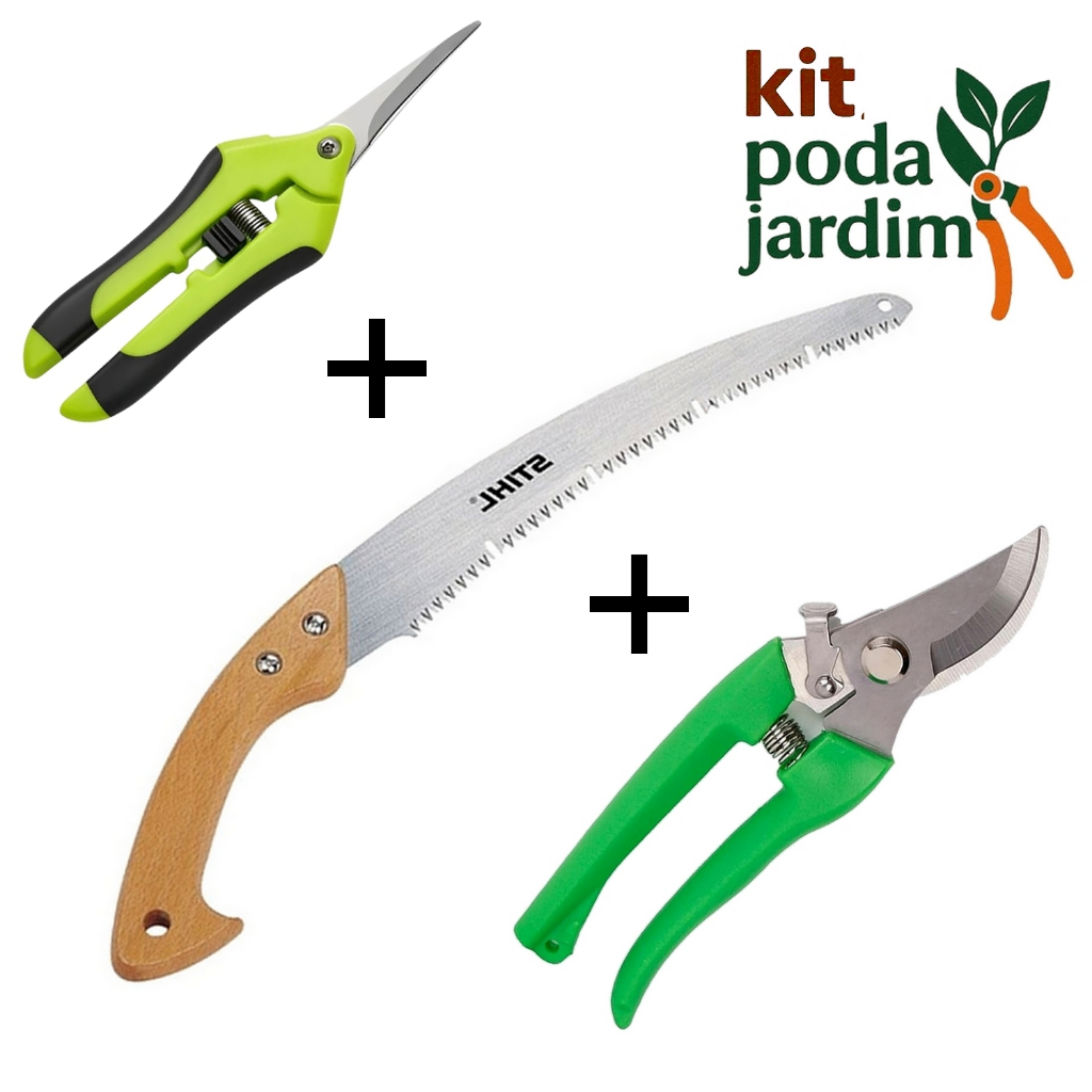 Kit PODA Alicate Serrote Tesoura Luvas Poda Jardinagem Serra  Galho Árvore jardineiro jardim cerca viva