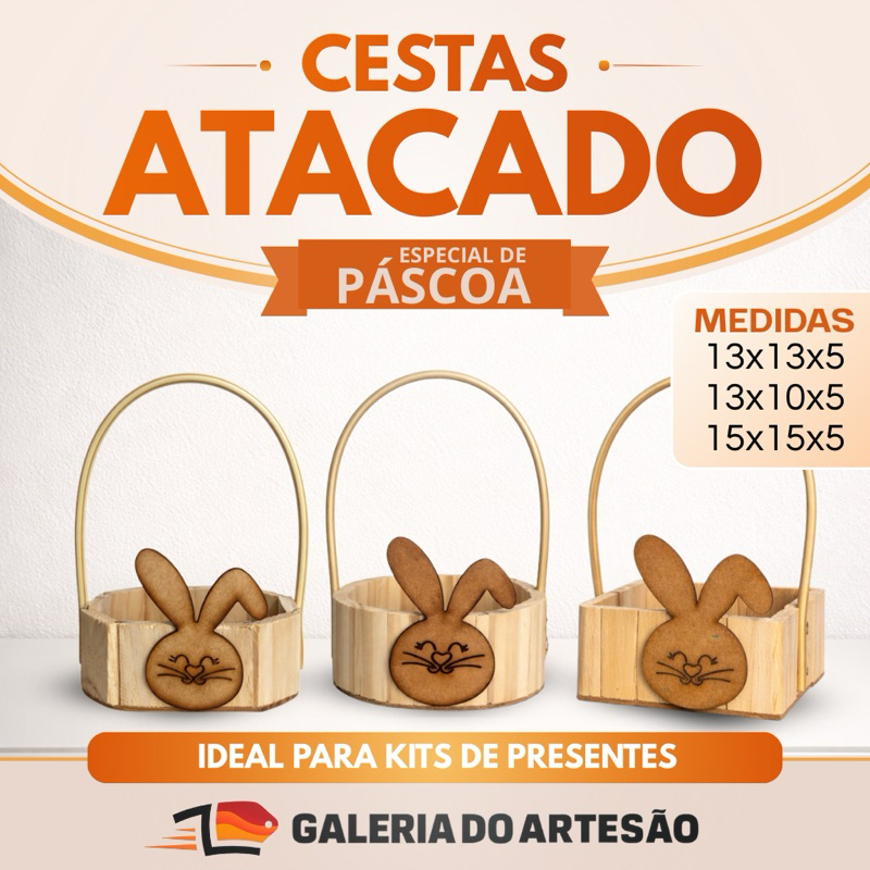 kit Cestas Coelho de Madeira e MDF para Presentes - perfumes|páscoa|lembranças em Oferta na Shopee