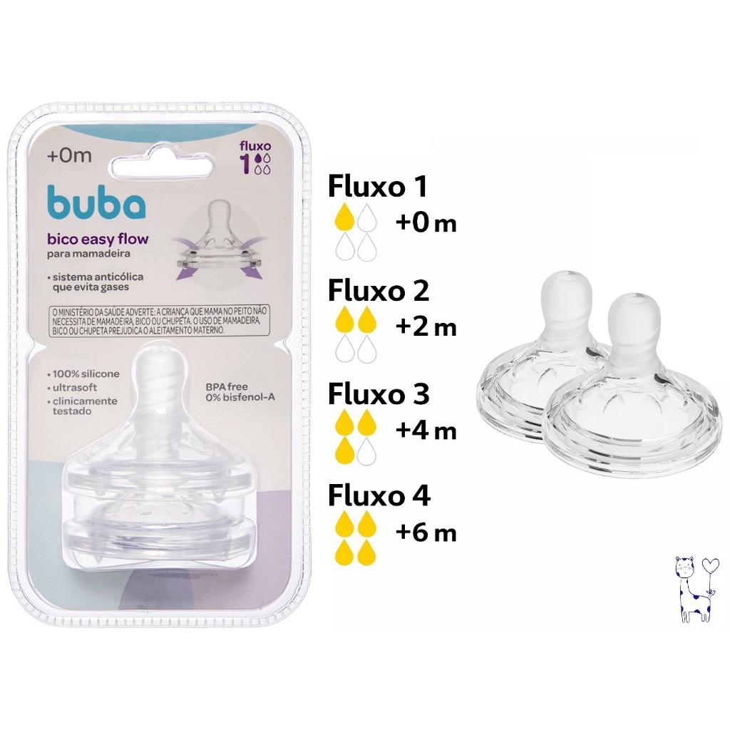 Kit 2 Bicos para Mamadeira Easy Flow Buba Silicone Anticólica