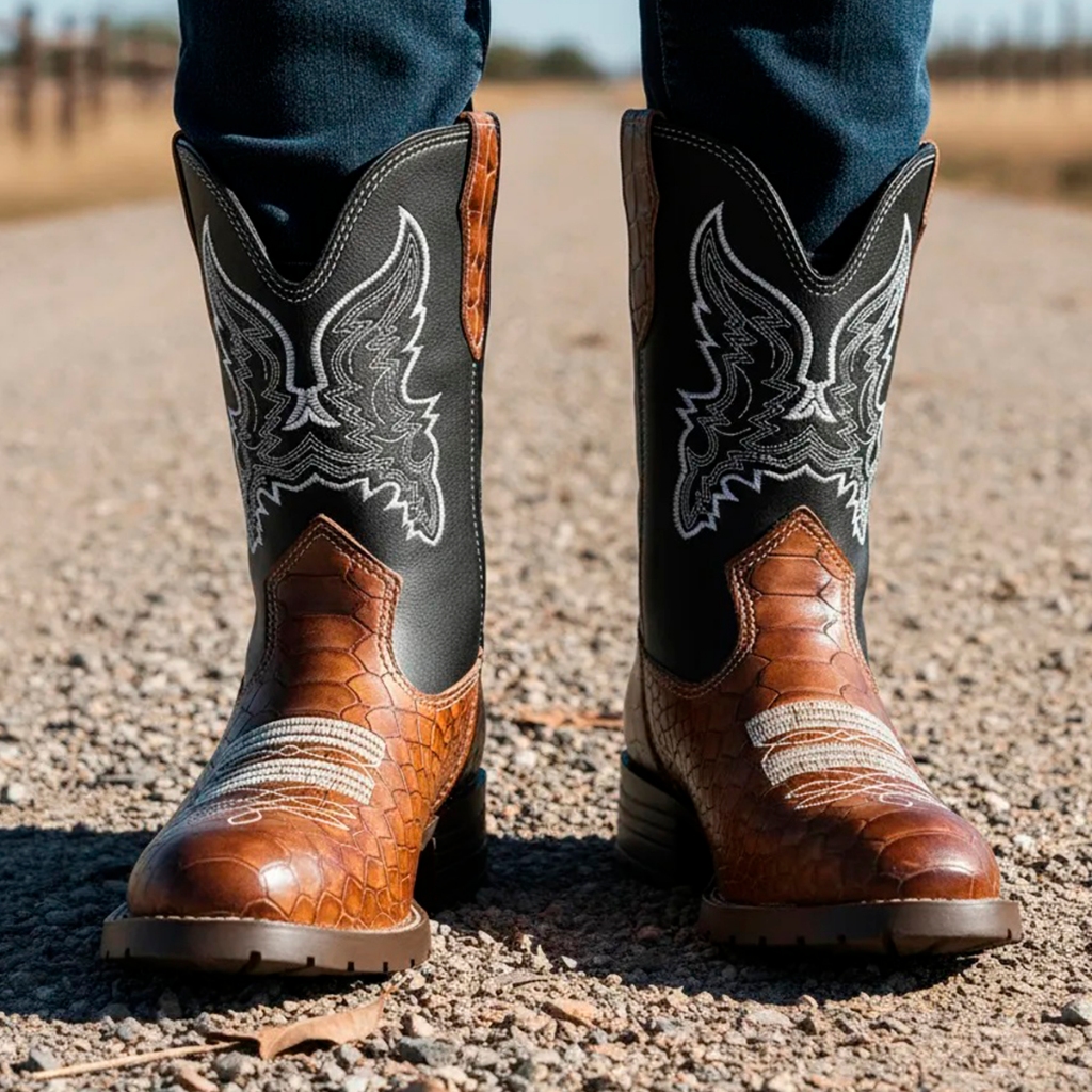 Bota Texana Infantil Masculina em Couro Marrom Estampa de Cobra Bico Redondo Kapell em Oferta na Shopee