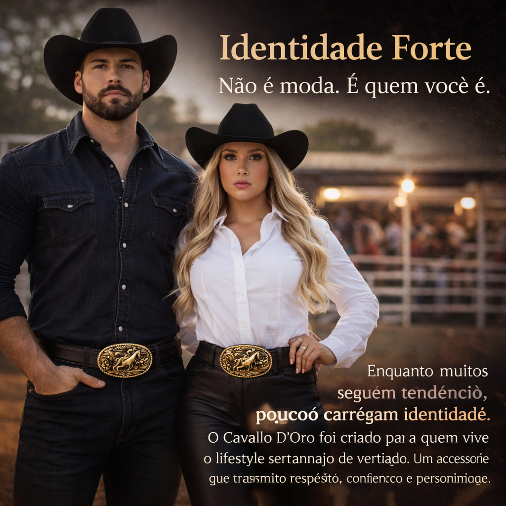 Cinto Sertanejo Unissex Cavalo Dourado — Destaque no Rodeio Festa