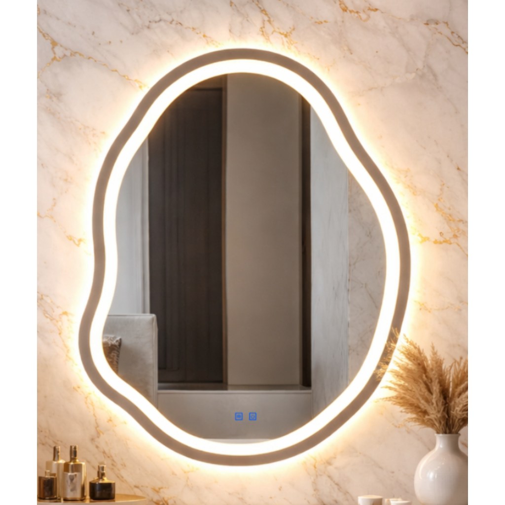 Espelho Banheiro Com LED Touch 3 Cores de Luz Mais Desembaçador e Display Digital 80X60 cm Bivolt