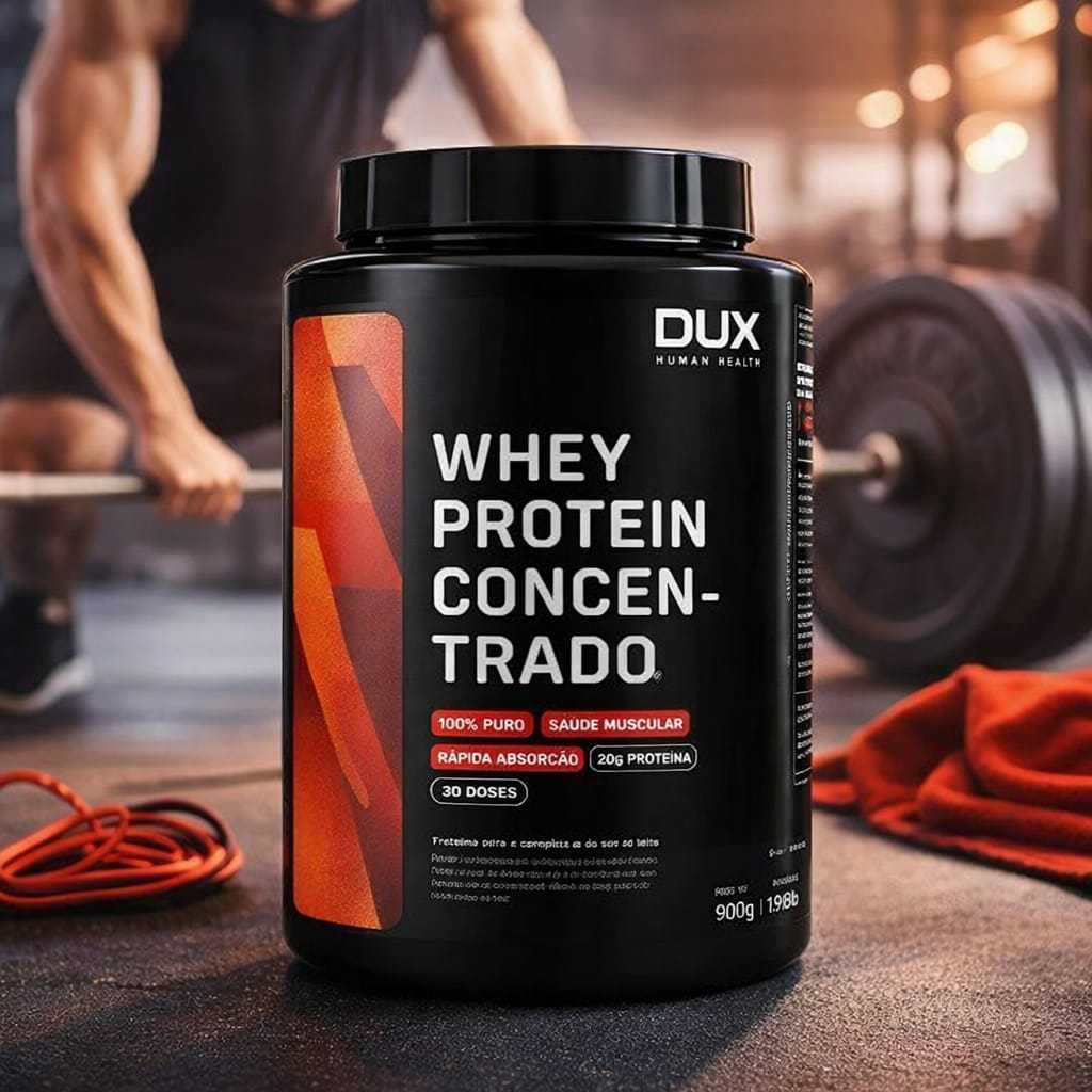 Whey Protein Concentrado DUX 900g | 20g Proteína por Dose | Rápida Absorção | Ganho de Massa Muscular| Sabor Chocolate