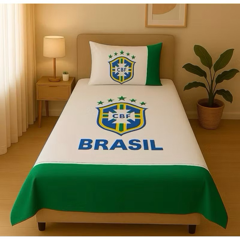 Jogo de Cama Solteiro com Fronha Brasil Selecao Seleção Penta Hexa