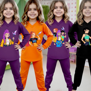 Pijama Longo Feminino Confortável | Larguinho | Estampas Fofas Huntrix | Meia Estação em Oferta na Shopee