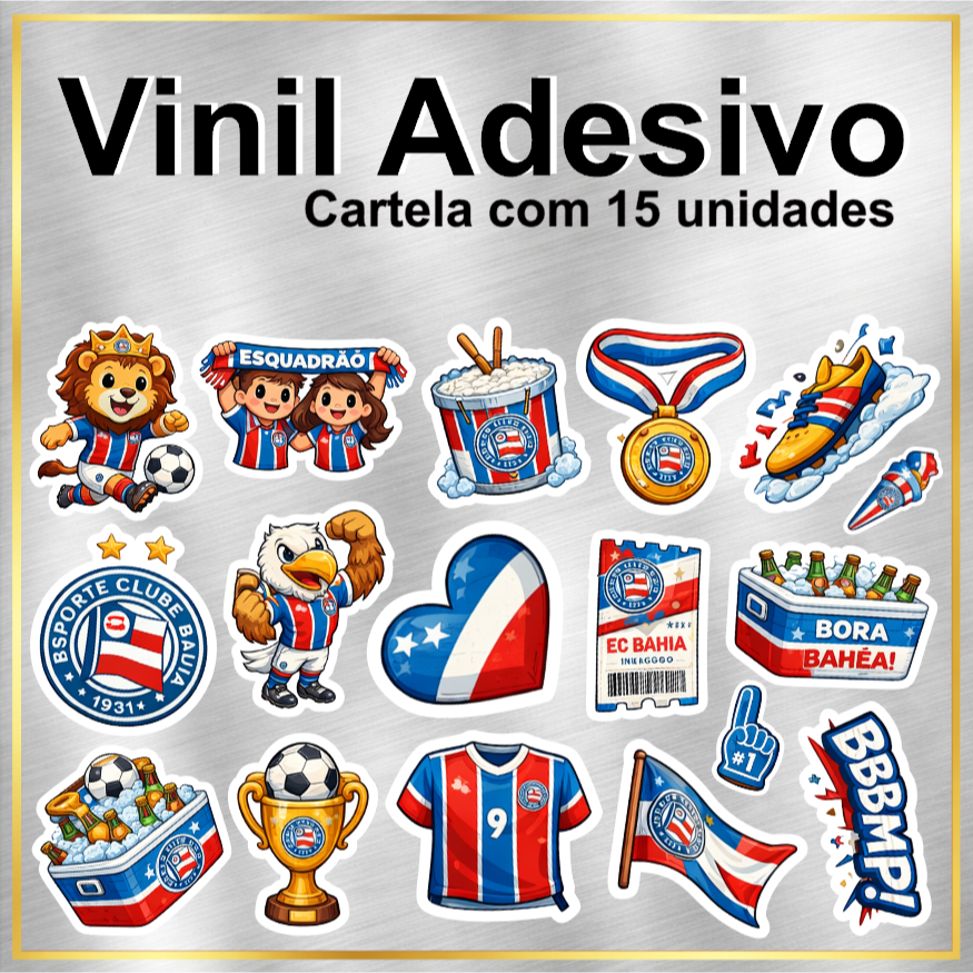 ADESIVOS BAHIA TIME FUTEBOL EM VINIL A PROVA D'ÁGUA AUTO COLANTE - CARTELA C/ 15 UNIDADES