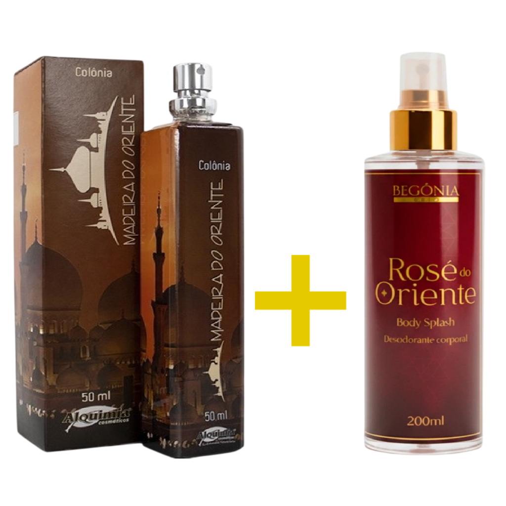 COLÔNIA MADEIRA DO ORIENTE SMELL PREMIUM 50ml + BODY SPLASH ROSÉ DO ORIENTE 200 ML - BEGÔNIA GOLD
