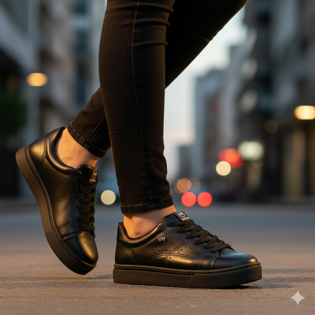 Tênis Feminino Via Marte Preto Casual em Napa Confortável com Cadarço em Oferta na Shopee