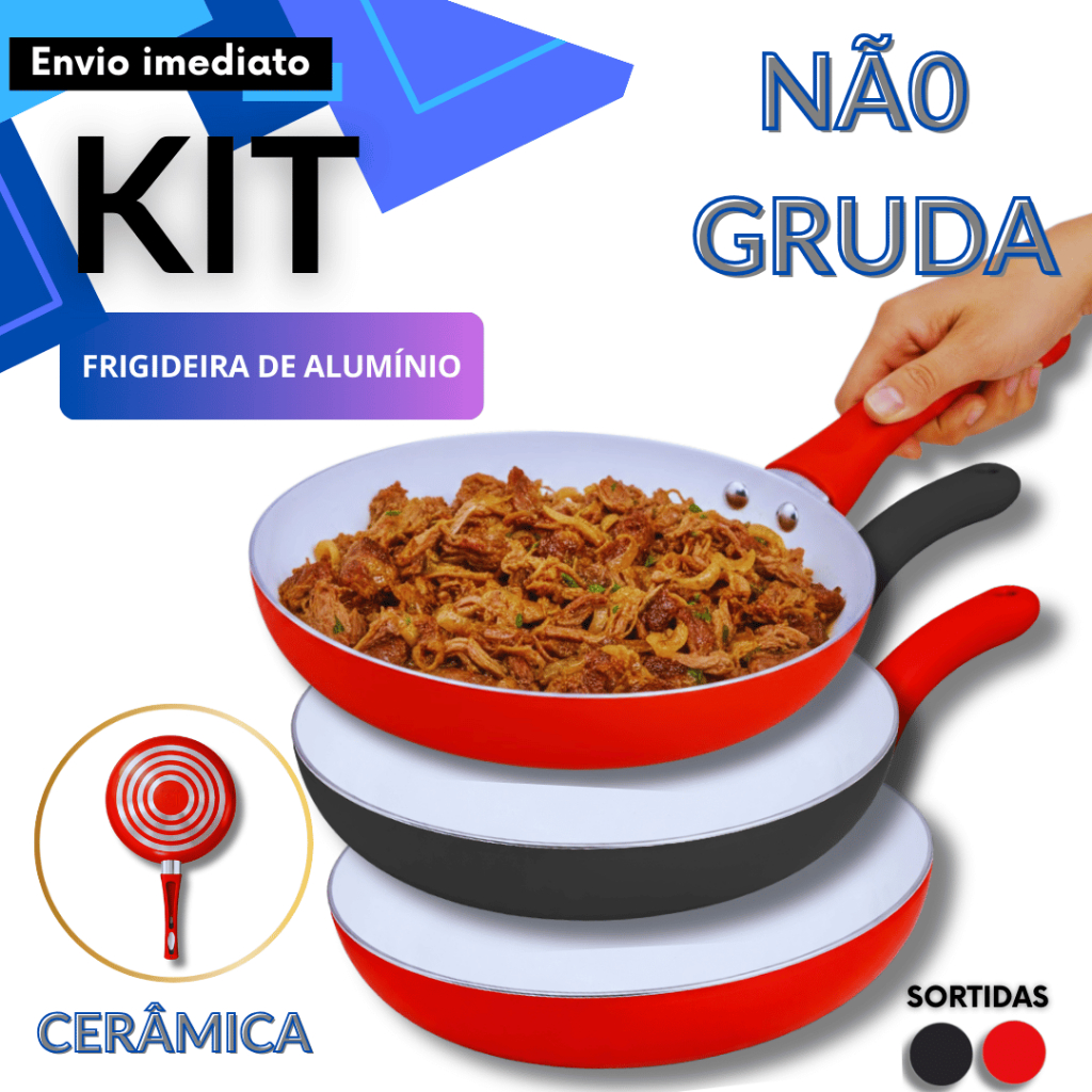 Frigideira Cerâmica Antiaderente 16/20/24cm Alumínio Cabo Anti Térmico Vermelho Preto Escolha