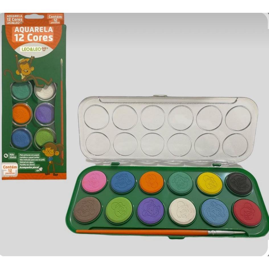 Estojo Aquarela Leo&Leo com 12 Cores Vibrantes e Pincel