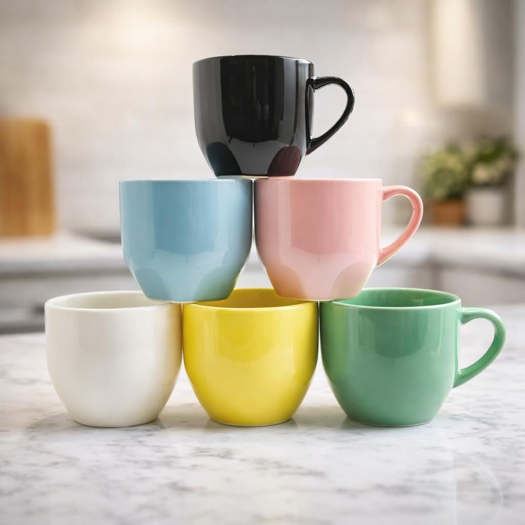 Jogo 6 Xícaras de Café e Chá Porcelana 170ml Coloridas Kit Xícara Pequena para Expresso Café Chá