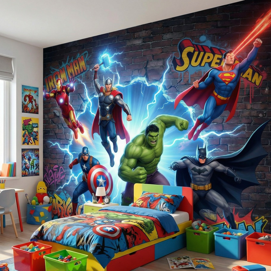 Papel de Parede Super Heróis Tijolinho Mural MARVEL DC PAREDE TODA