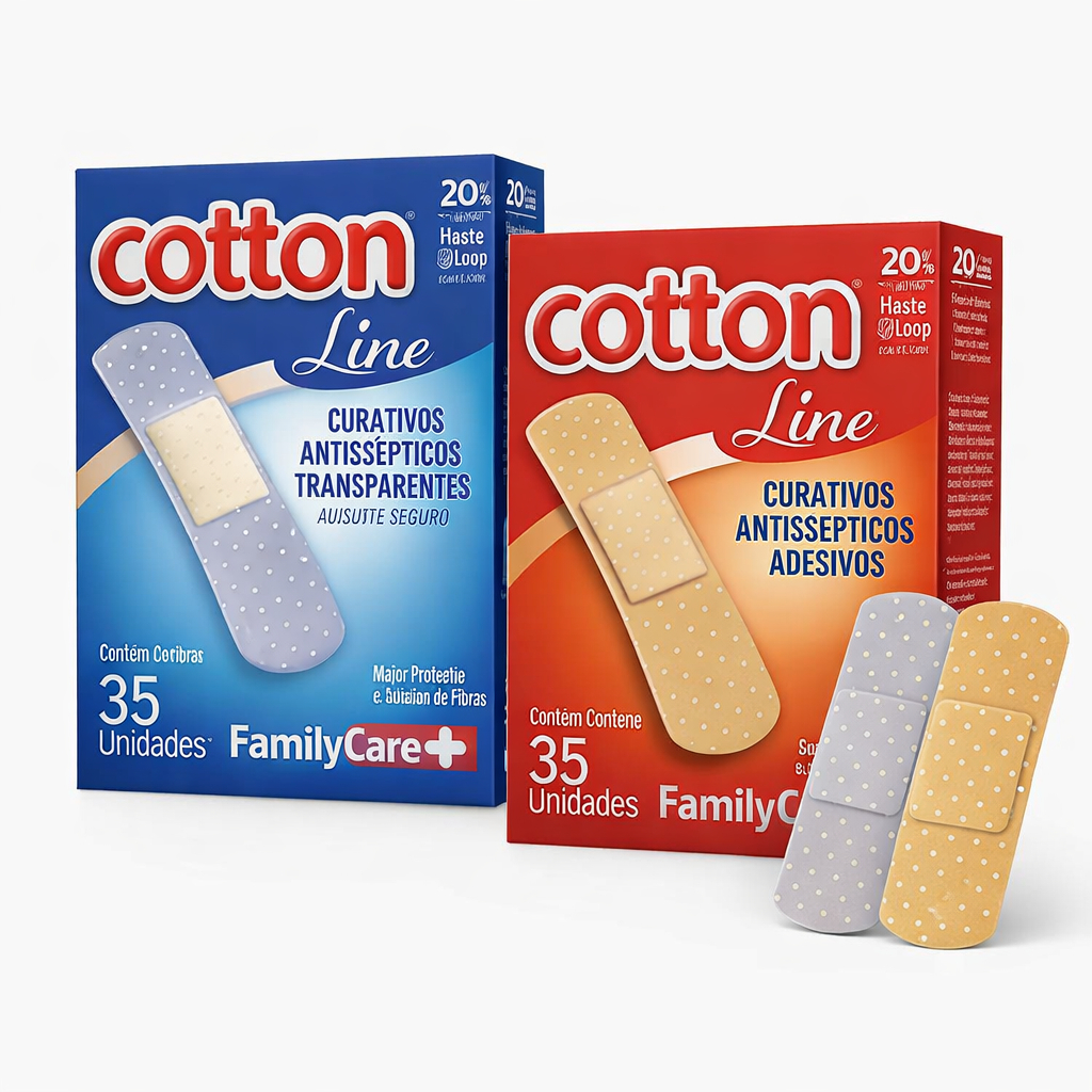 35 Curativos Band-Aid Family Care Flexíveis Cotton Line – Proteção Segura