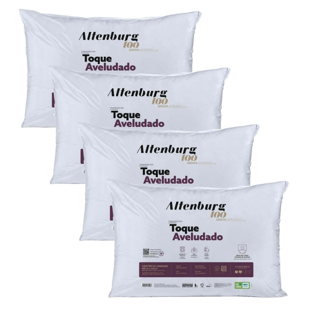 Travesseiros Altenburg Toque Aveludado Original 48x68cm Extra Macio Branco Conforto Premium