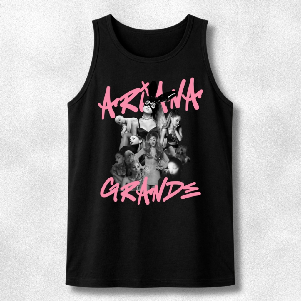 Regata Unissex Cantora Pop Ariana Grande - Blusa Sem Manga cavada 100% Algodão Regata Preta Lisa