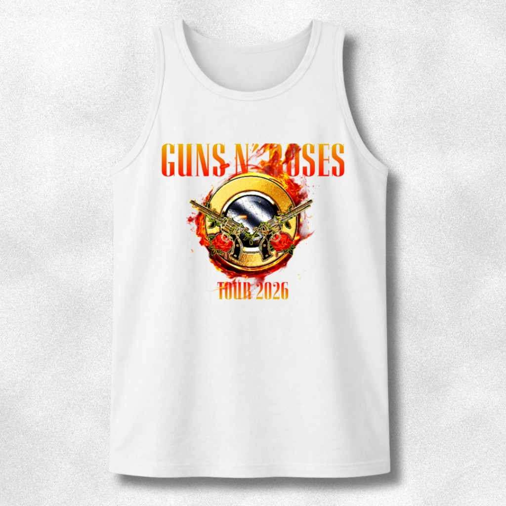 Regata Preta Unissex Banda De Rock Turnê 2026 Guns N' Roses 100% algodão Blusa Cavada