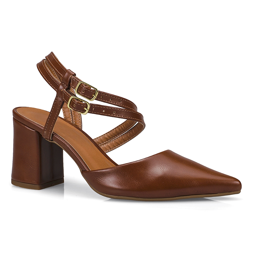 Scarpin Social Bico Fino Duas Tiras Sapato Feminino Bico Fino com Fivela 3075