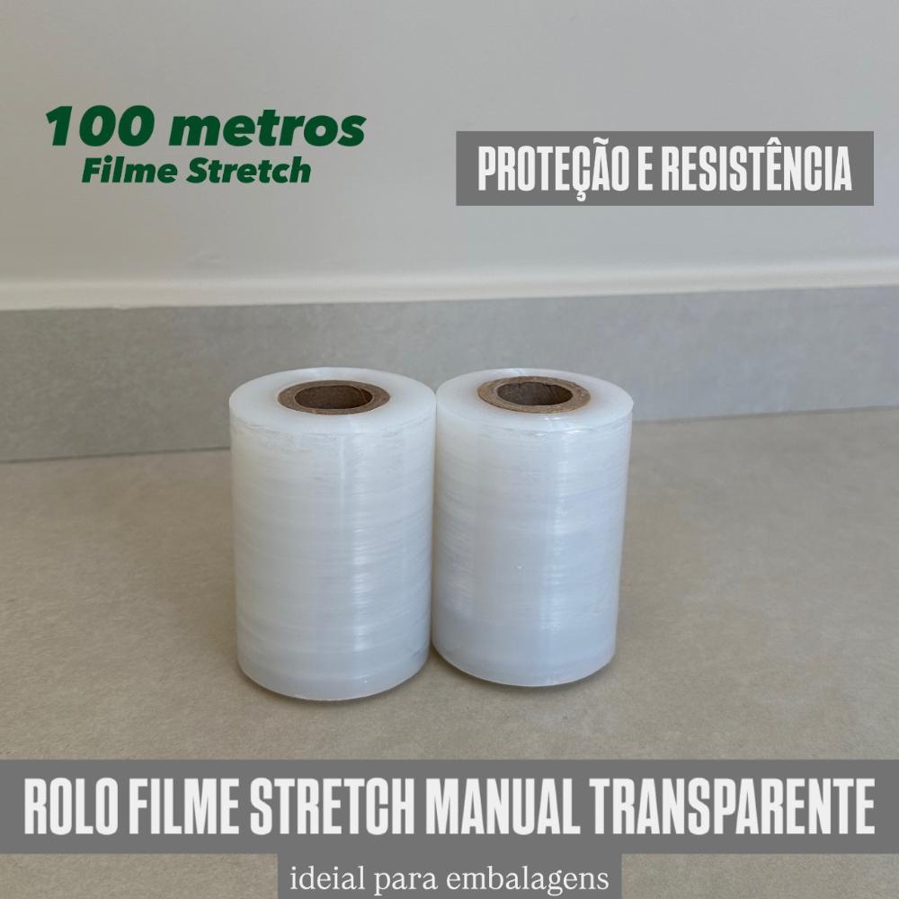 Kit 2 Filme Stretch Transparente 10cm x 100m Multiuso para Embalagens Mala Proteção