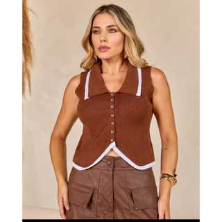 Colete Alfaiataria Tricô Modal Elegante Estiloso Chic Tricot