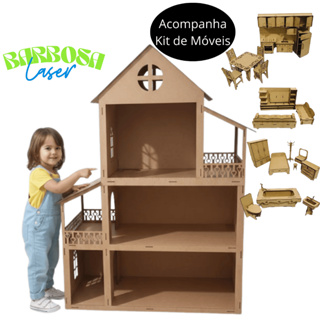 Kit de Casa em MDF com Móveis de Boneca - Conjunto Completo de Casinha e Móveis para BrincarPARA BONECA DE MAIS DE 30CM em Oferta na Shopee